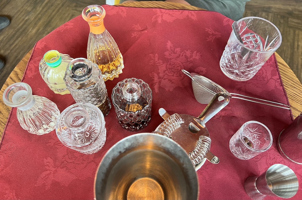 cocktail equipment on a table for a cocktail making course