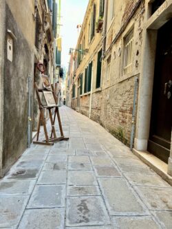 An easel in a street in Venice, Italy